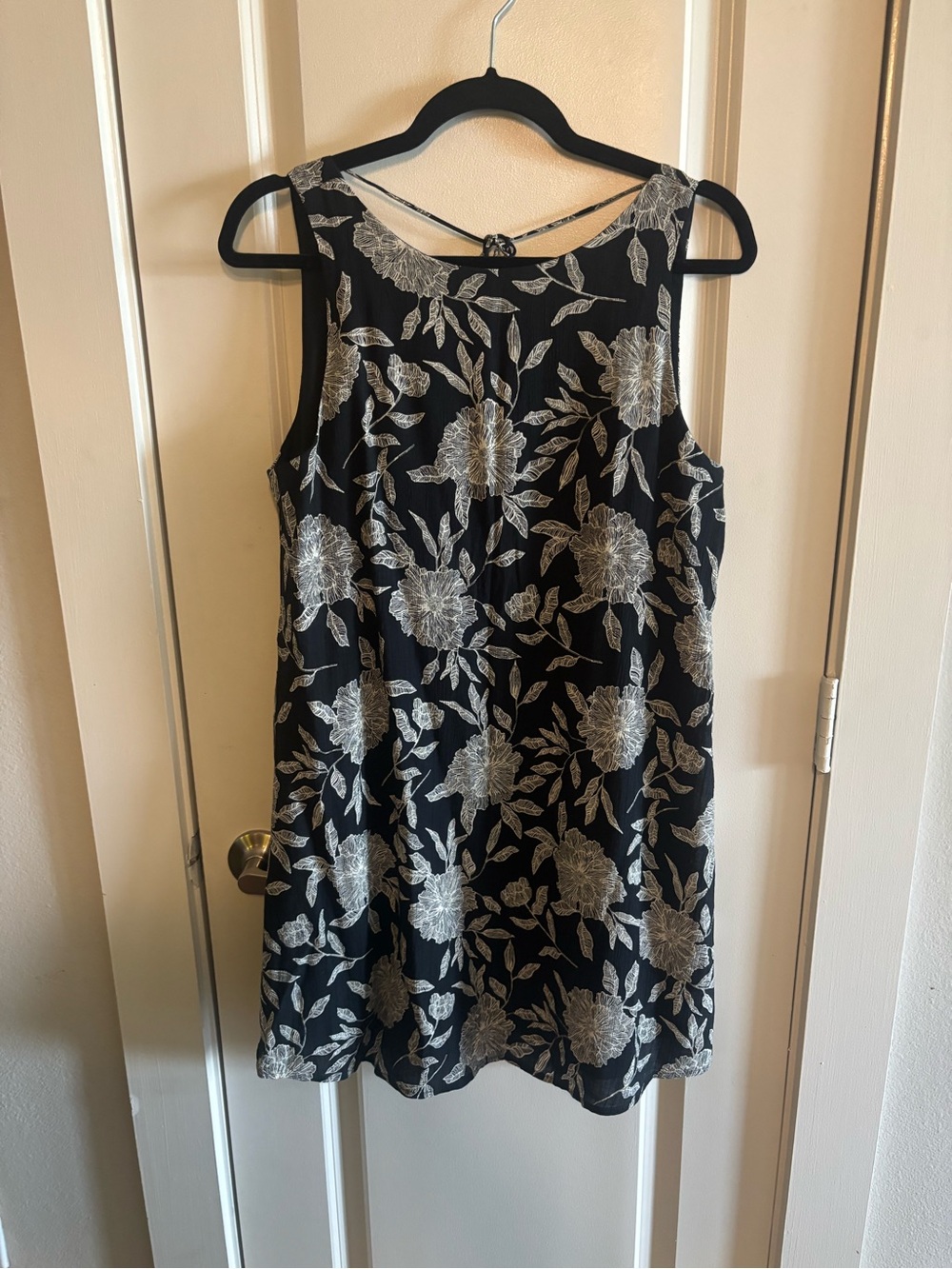 Black Sleeveless Mini Dress with Cream Floral Embroidery